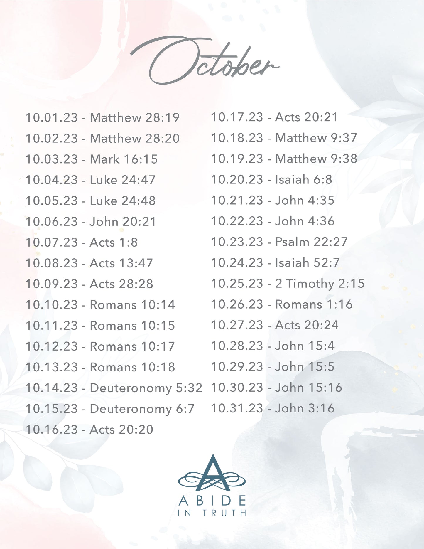 October 2023 - Scripture Writing Printable Journal