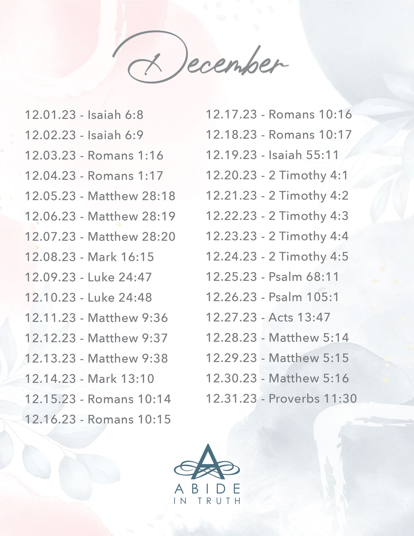 December 2023 - Scripture Writing Printable Journal