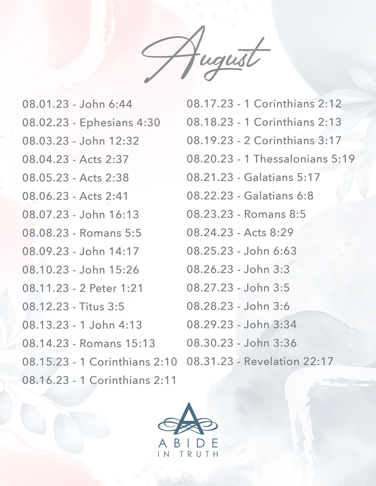 August 2023 - Scripture Writing Printable Journal