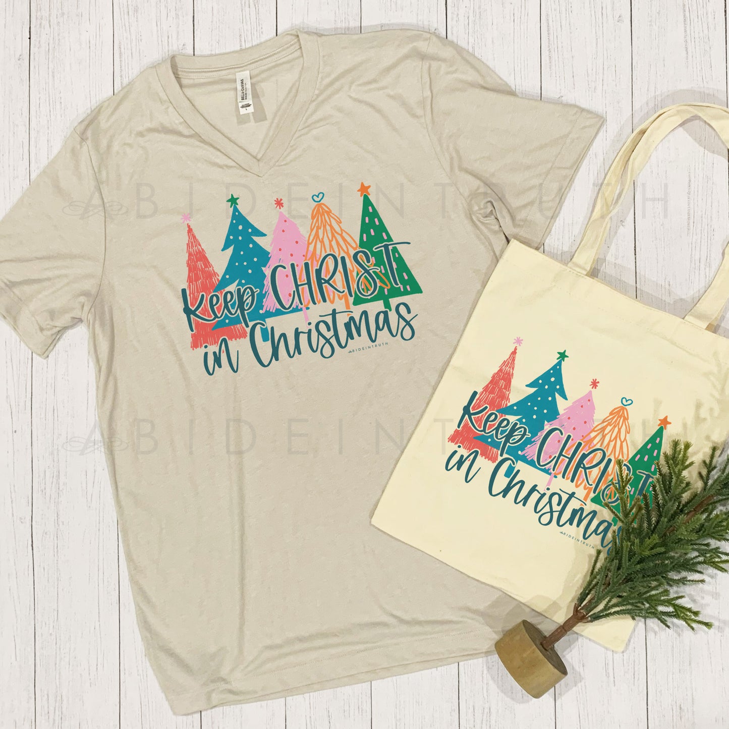 Keep Christ In Christmas - Colored Trees - V-Neck