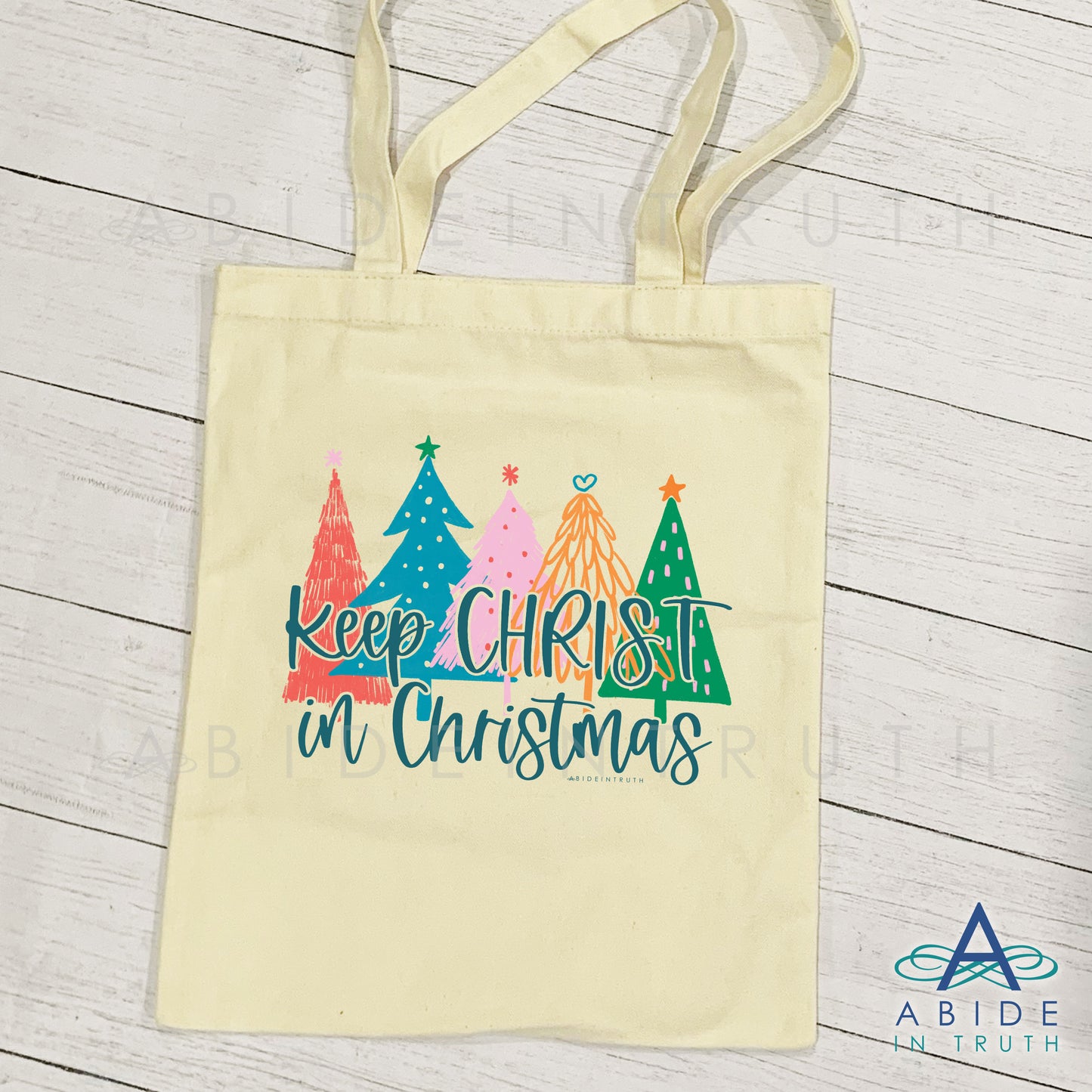Tote Bag - Keep Christ In Christmas - Colored Trees