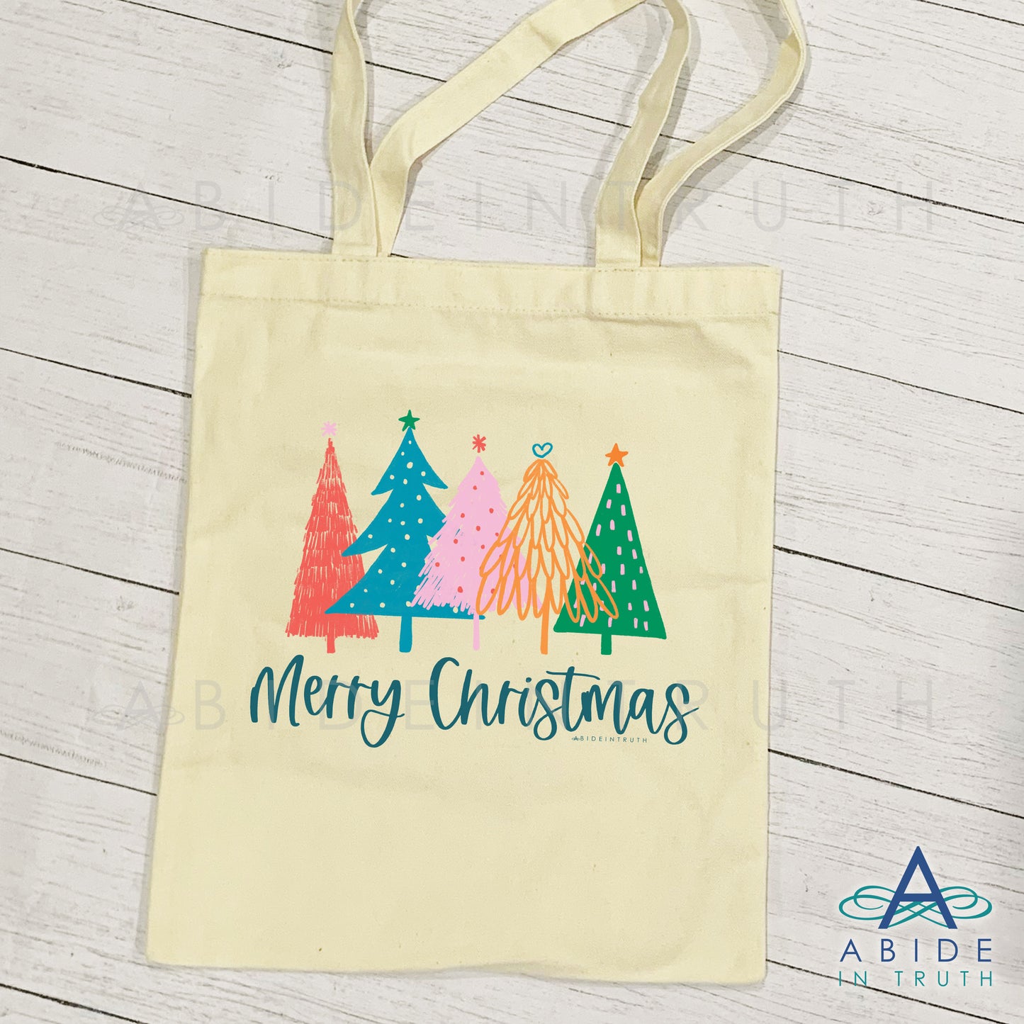 Tote Bag - Merry Christmas - Colored Trees